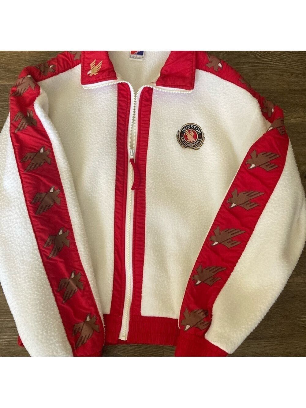 Vintage WINSTON MOTORSPORTS FULL ZIP FLEECE JACKET Large WHITE NASCAR RACING 90s